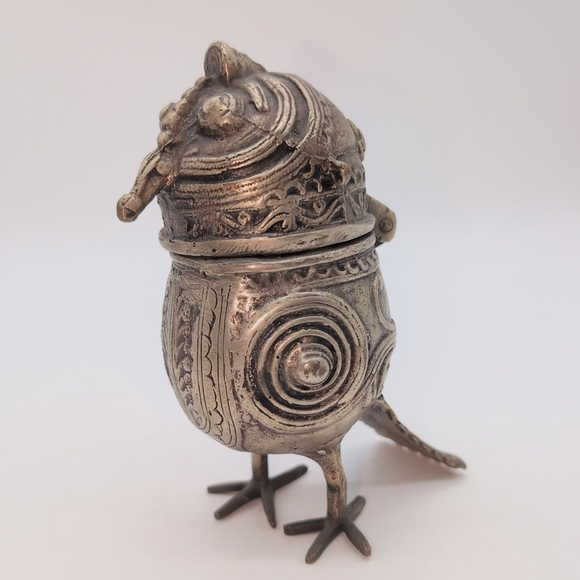 Dhokra Owl Intricate Metal Bird Sculpture Box Vintage India - Picture 2 of 9